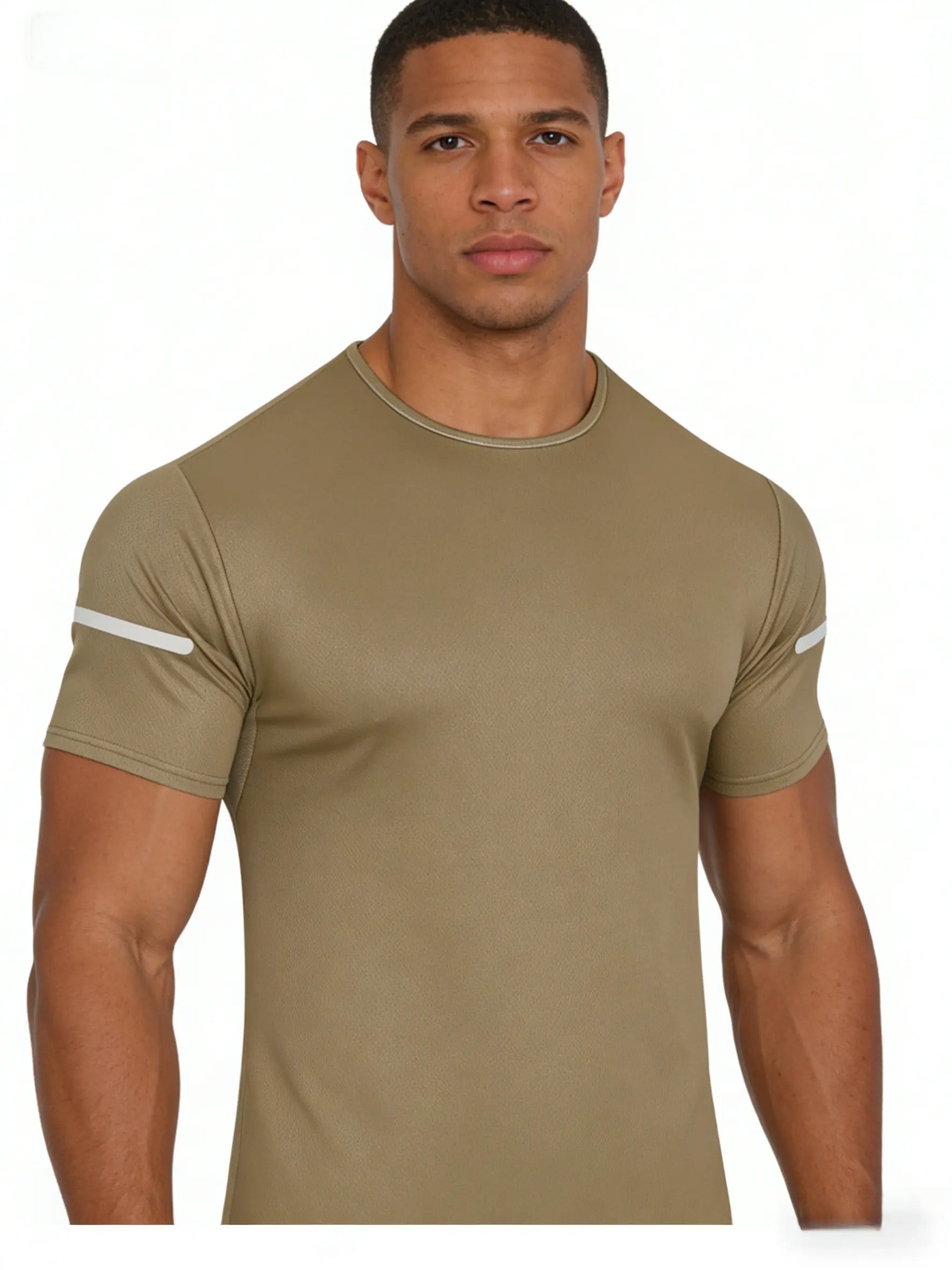 Men Reflective Stripe Crew Neck Workout Running Short Sleeve T Shirt