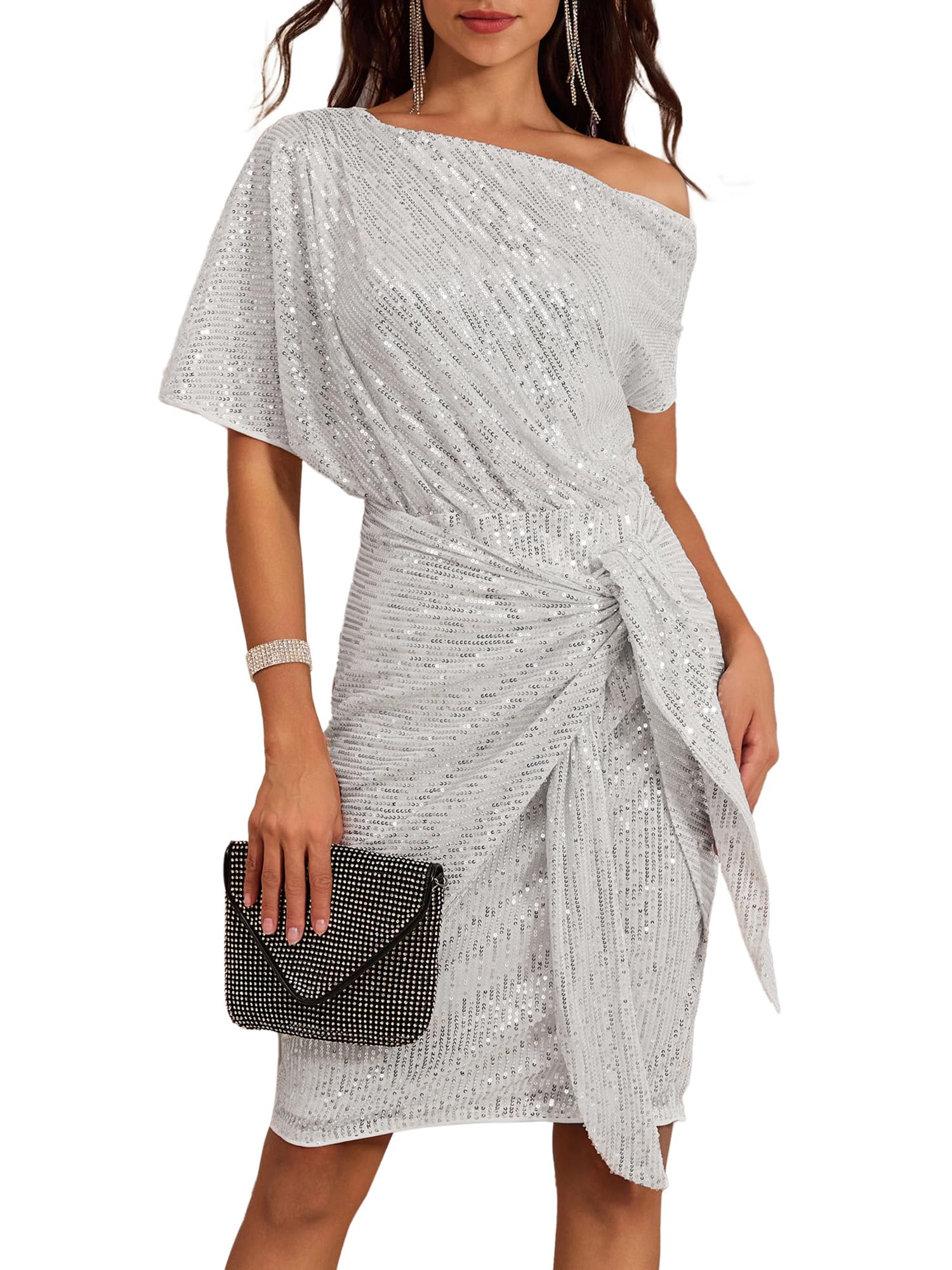 Women's One Shoulder Ruched Cocktail Bodycon Dress