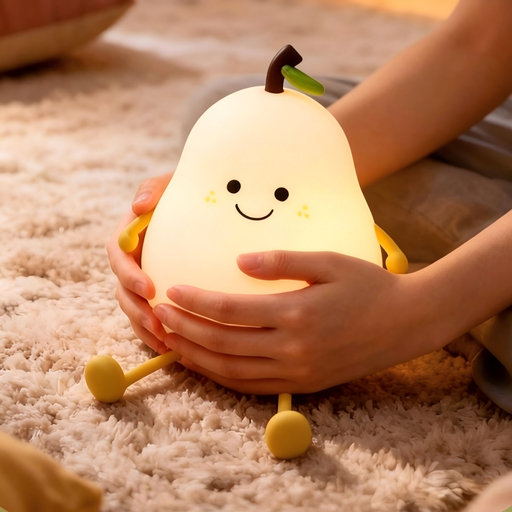 Cute Pear Night Light, Kawaii Silicone Bedside Lamp with Face, 3 Level Touch Dimming, Aesthetic Room Decor,Kids Birthday Gift, LED Pear Lamp