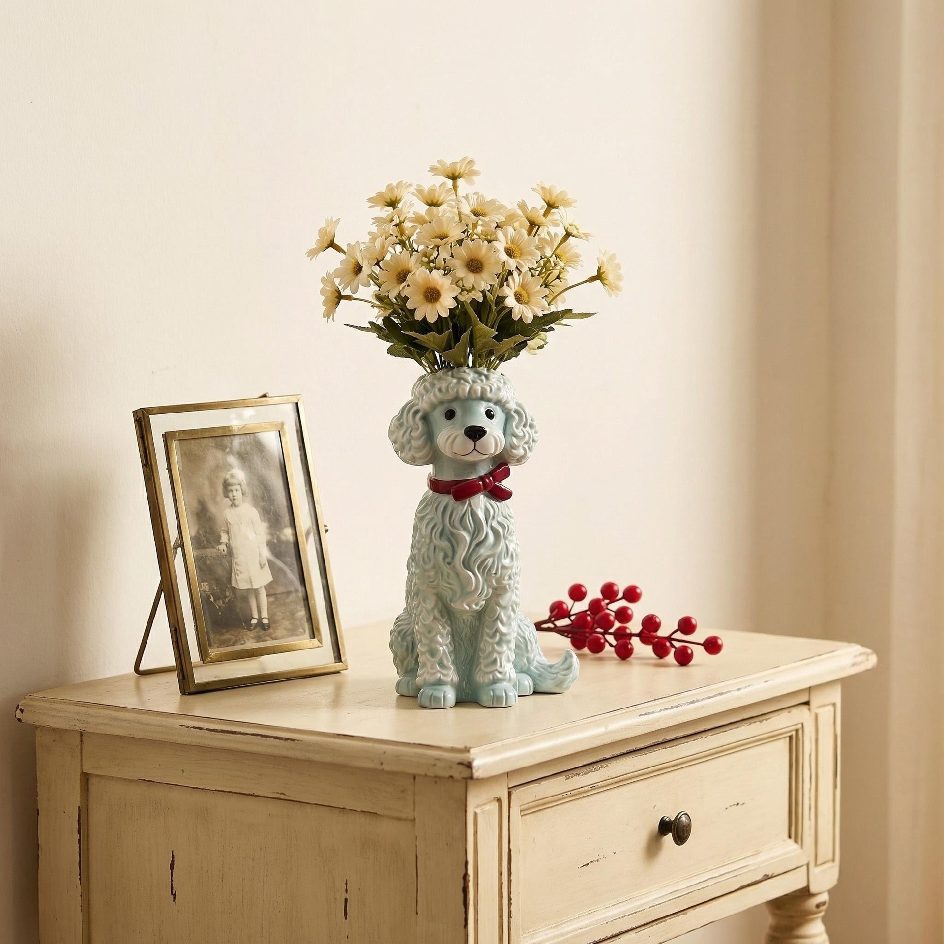 🐾 Blue Poodle Ceramic Vase - A Whimsical Home Accent for Dog Lovers
