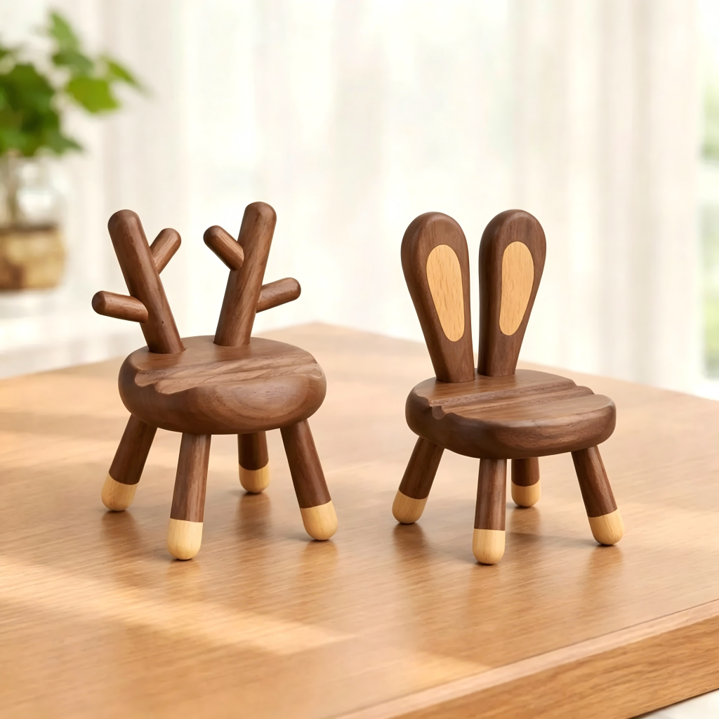 Walnut Wood Deer Phone Stand, Handcrafted Office Decor, Unique Tech Gift