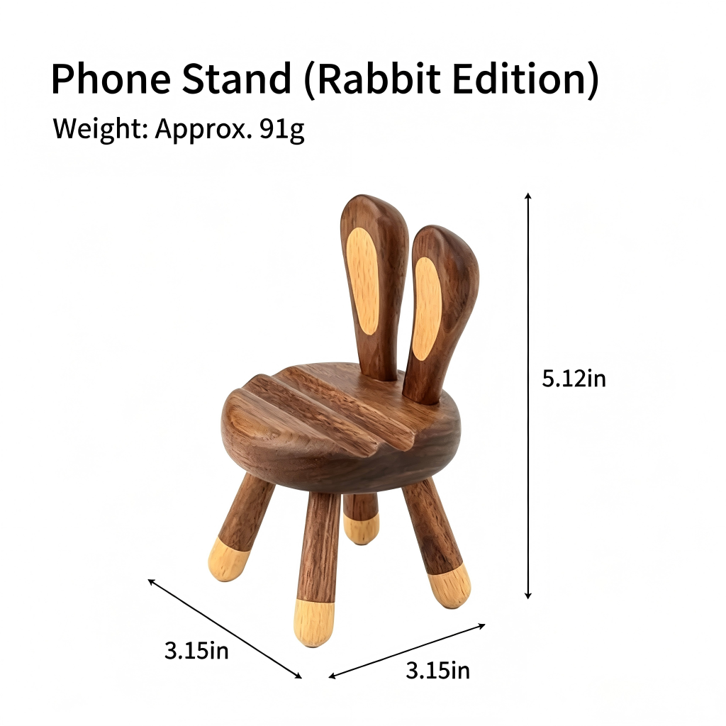 Walnut Wood Deer Phone Stand, Handcrafted Office Decor, Unique Tech Gift