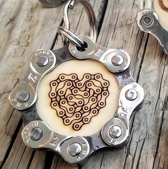 Engraved Wooden Bike Themed Keychain
