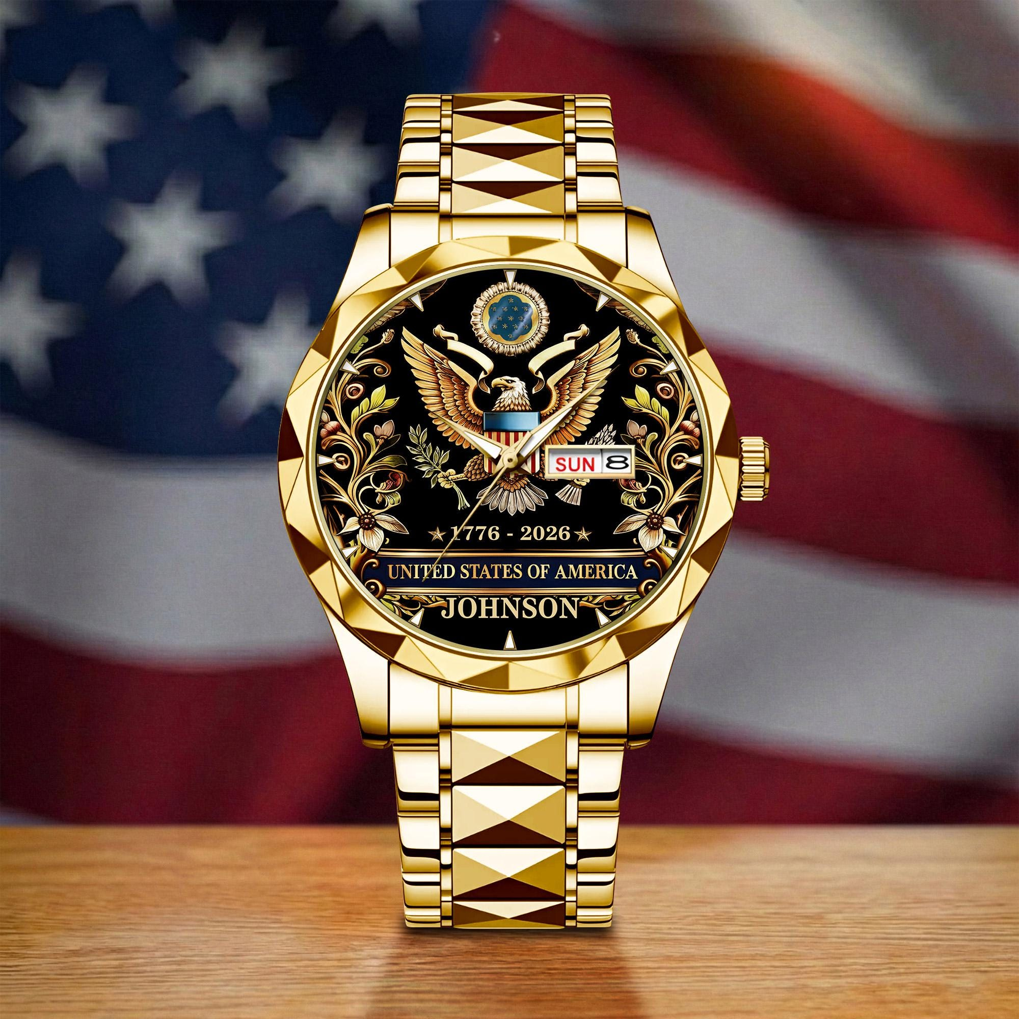 Custom Floral American Eagle Watch, USA 250th Anniversary 1776–2026 Wrist Watch