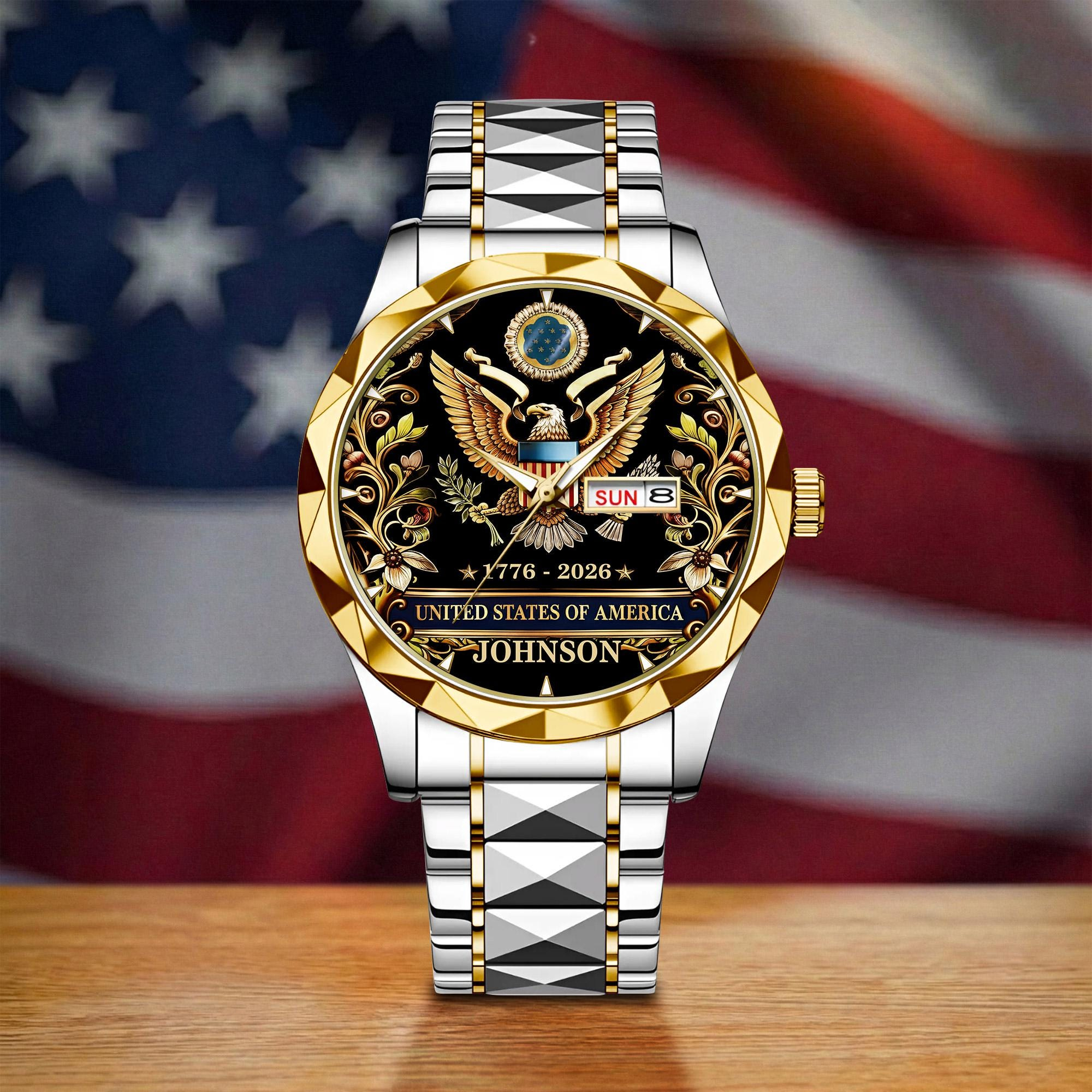 Custom Floral American Eagle Watch, USA 250th Anniversary 1776–2026 Wrist Watch