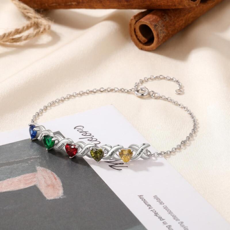 Personalized Birthstone Bracelet for Her, Custom 2-7 Names Bracelet, Infinity Bracelet, Gift for Mom, Sister,Family Jewelry