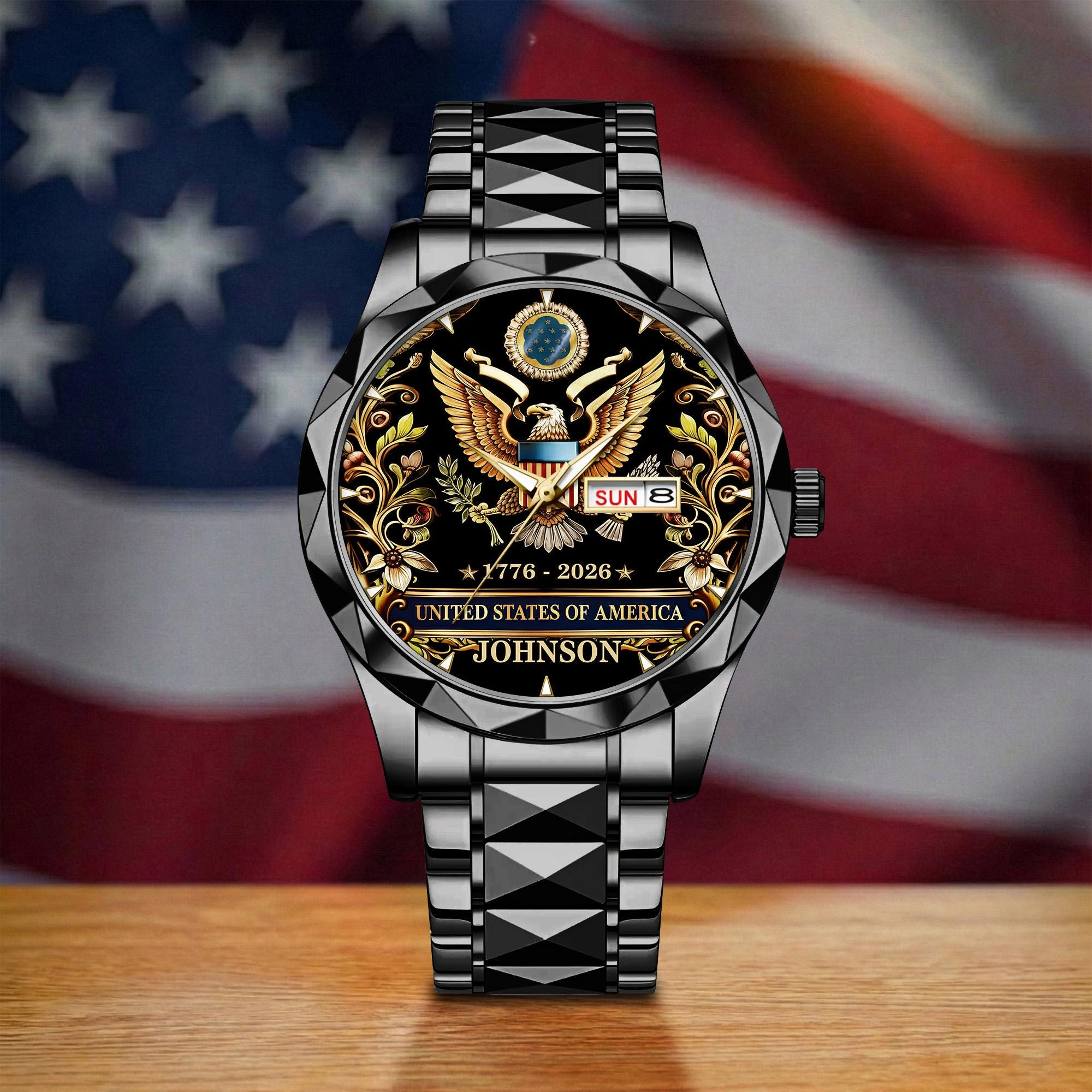 Custom Floral American Eagle Watch, USA 250th Anniversary 1776–2026 Wrist Watch
