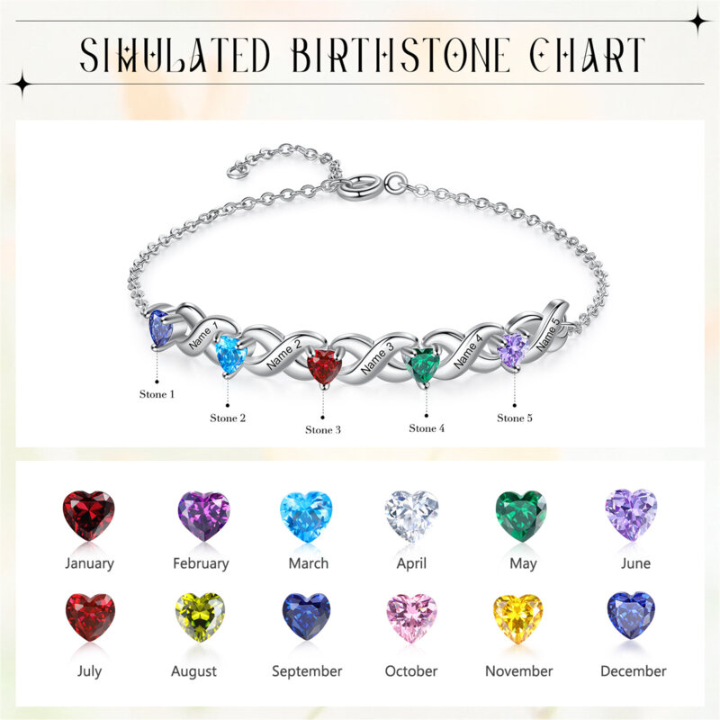 Personalized Birthstone Bracelet for Her, Custom 2-7 Names Bracelet, Infinity Bracelet, Gift for Mom, Sister,Family Jewelry