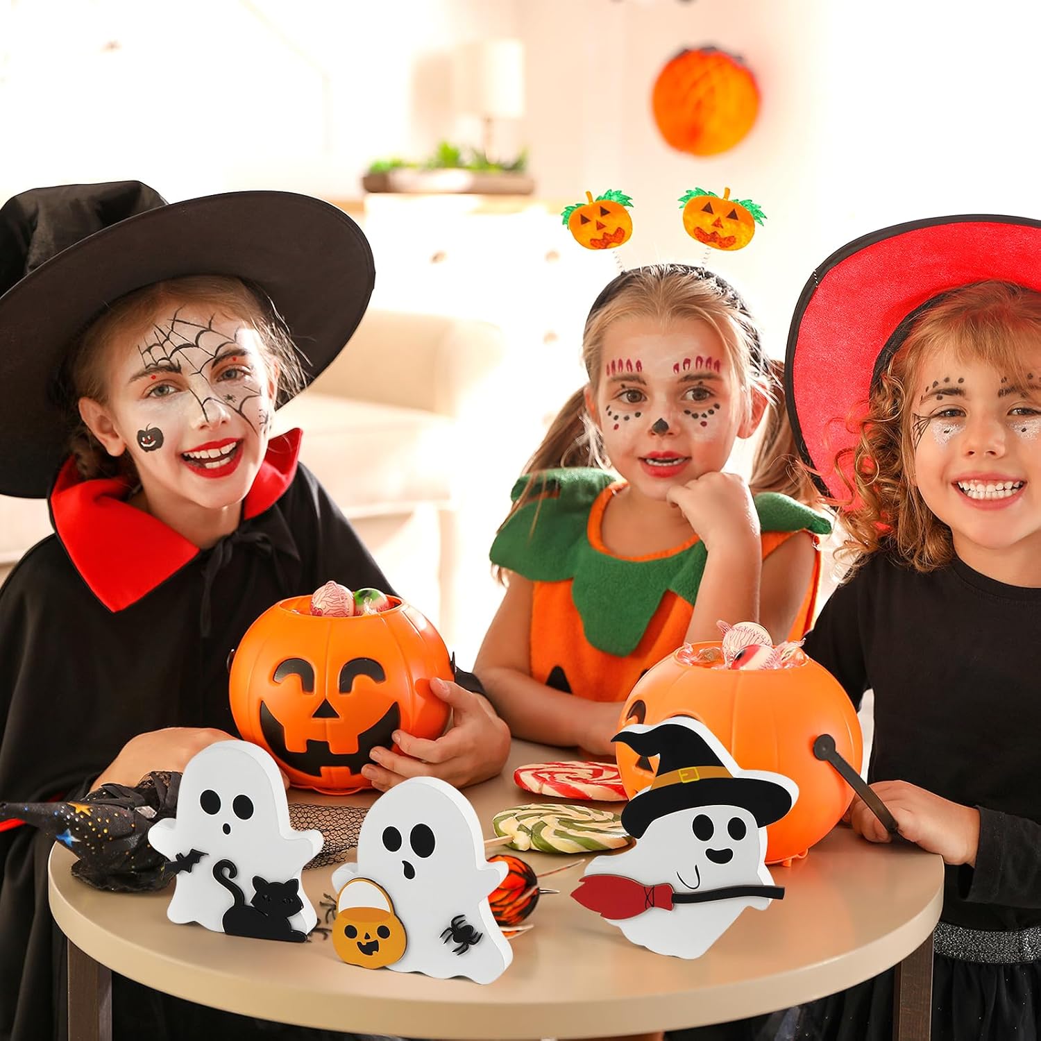 🎃 Spooky Cute Wooden Halloween Sign Set – 3-Piece Tiered Tray Decor 🦇🐱
