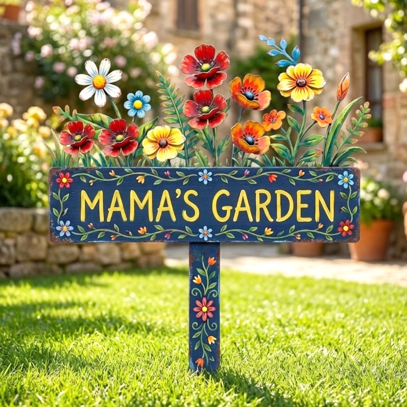 Personalized Mama Your Sign: Metal Floral Garden Stake