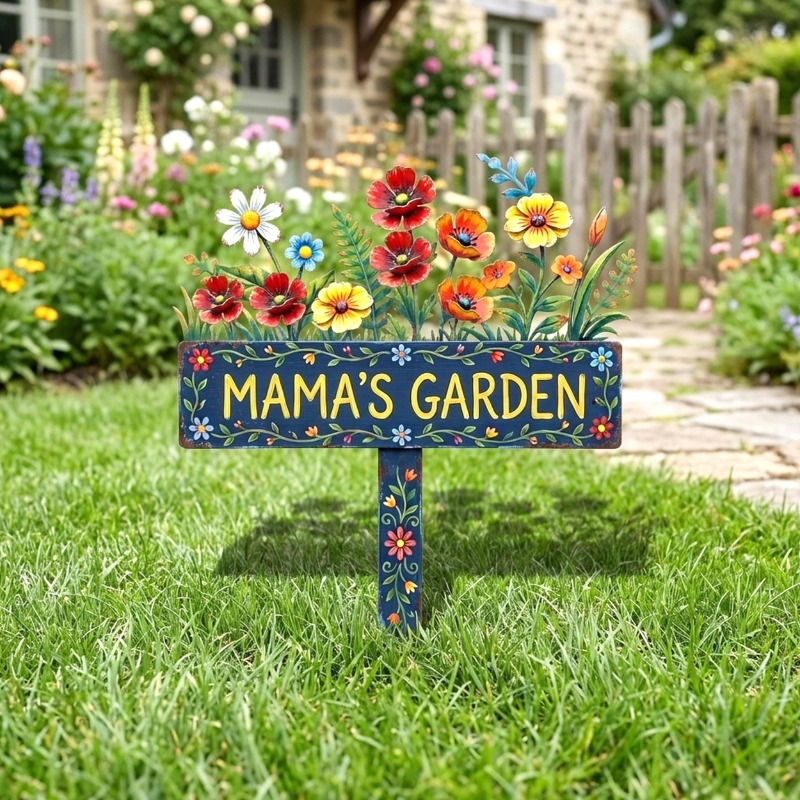 Personalized Mama Your Sign: Metal Floral Garden Stake