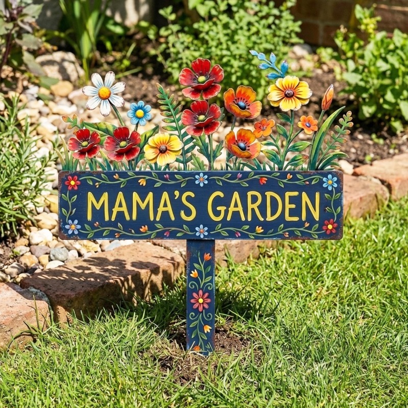 Personalized Mama Your Sign: Metal Floral Garden Stake