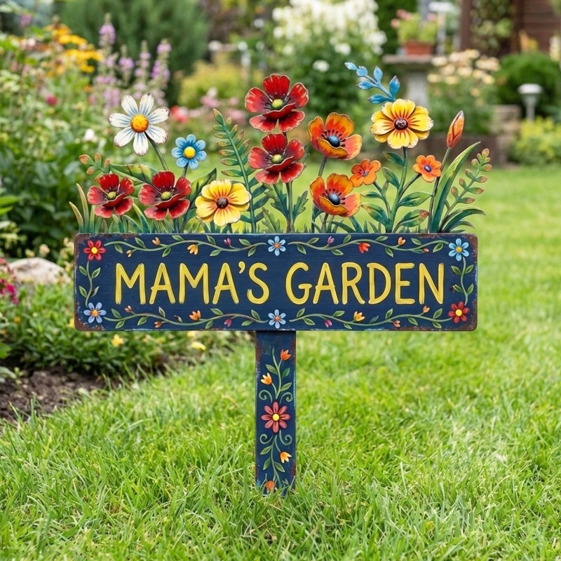 Personalized Mama Your Sign: Metal Floral Garden Stake