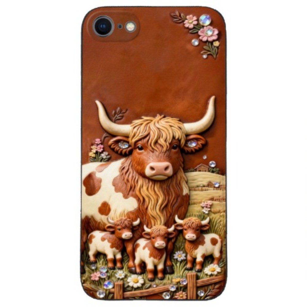 Grandma's Herd - Personalized Highland Cow 3D Embossed Leather Phone Case