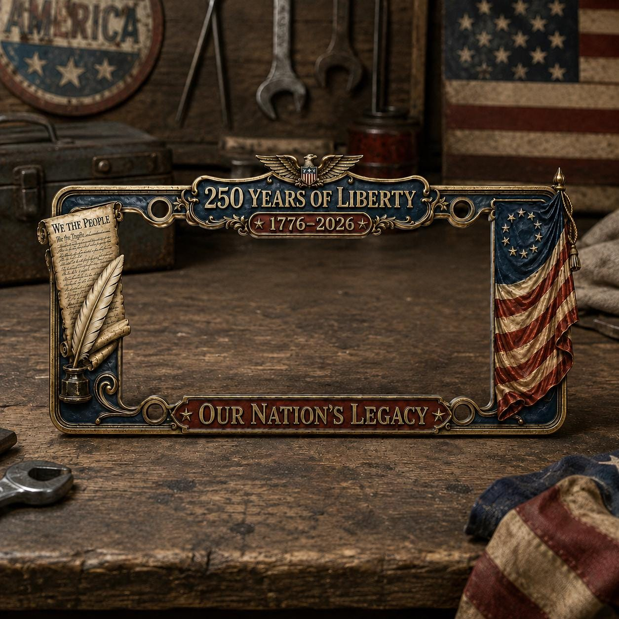 250th Anniversary Metal License Plate Frame, American Independence Day Car Decor 