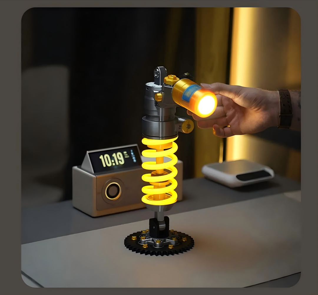 Automotive Shock Absorber Industrial Ambient Desk Lamp | Gear Base Mechanic Themed LED Night Light