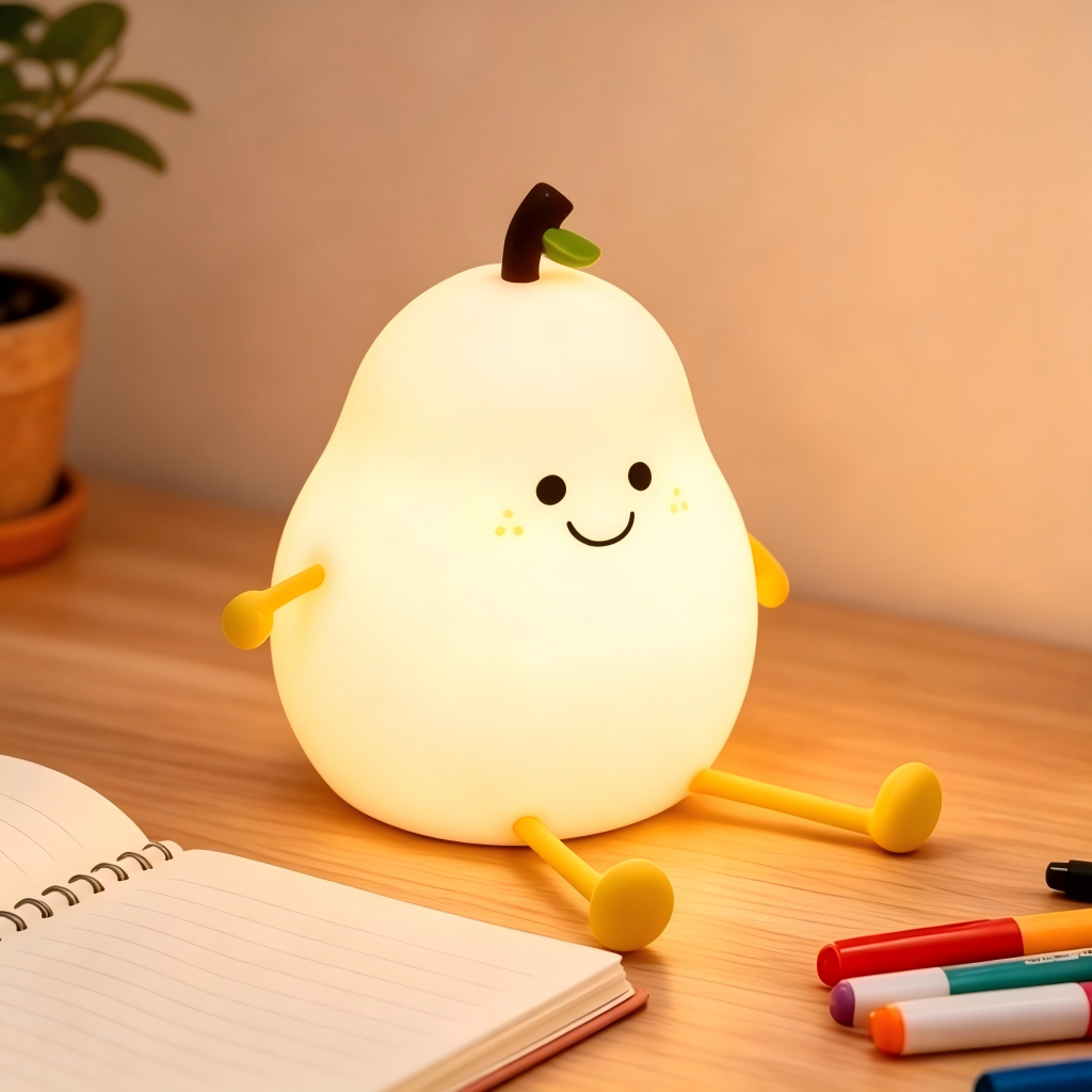 Cute Pear Night Light, Kawaii Silicone Bedside Lamp with Face, 3 Level Touch Dimming, Aesthetic Room Decor,Kids Birthday Gift, LED Pear Lamp