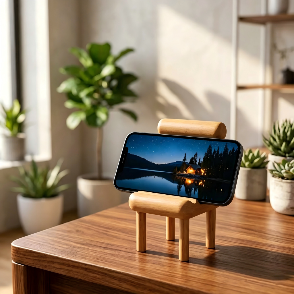 Wooden Chair Phone Stand, Cute Desk Decor, Aesthetic Phone Holder, Minimalist Wood Stand, Unique Gift for Her Him, Office Desk Accessory