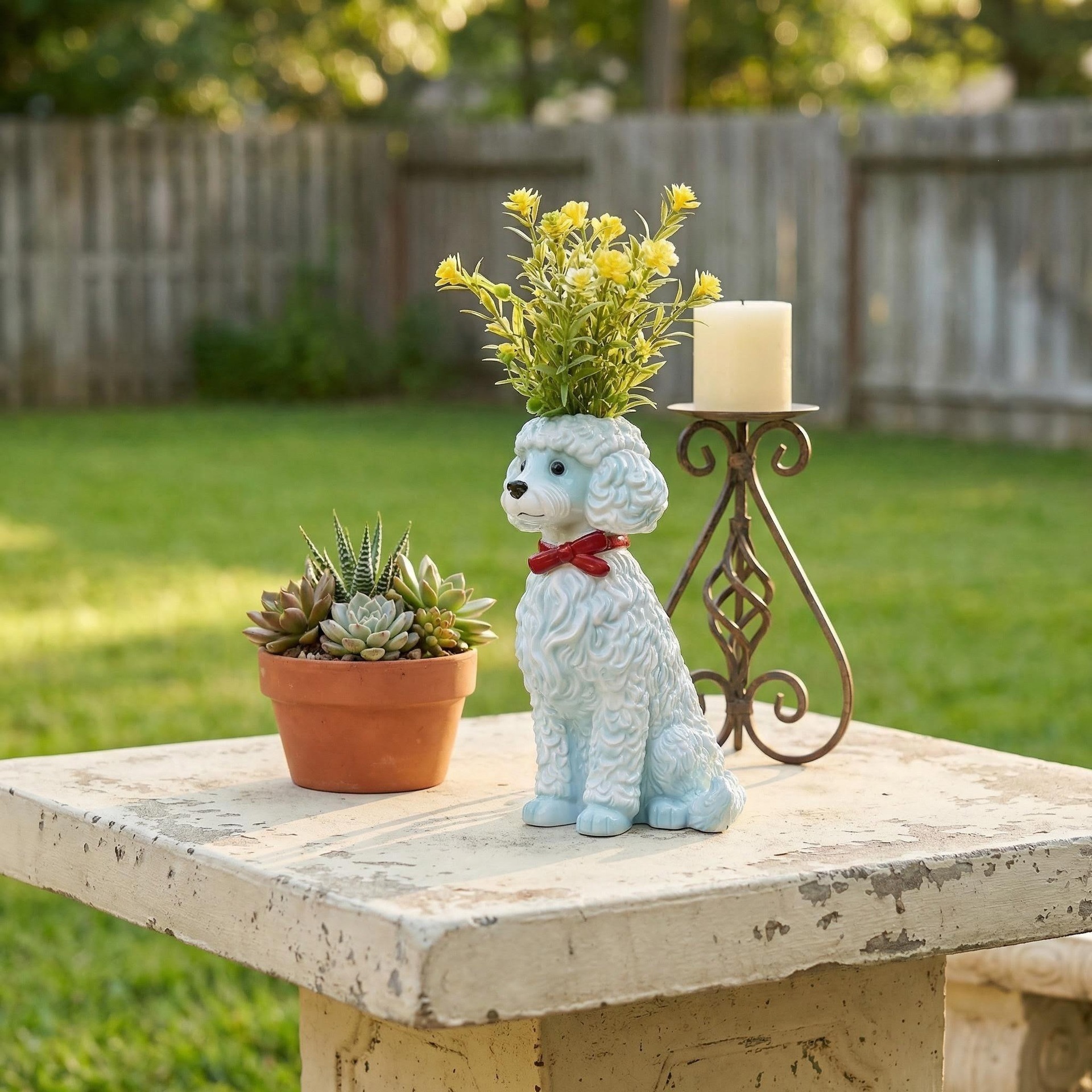 🐾 Blue Poodle Ceramic Vase - A Whimsical Home Accent for Dog Lovers