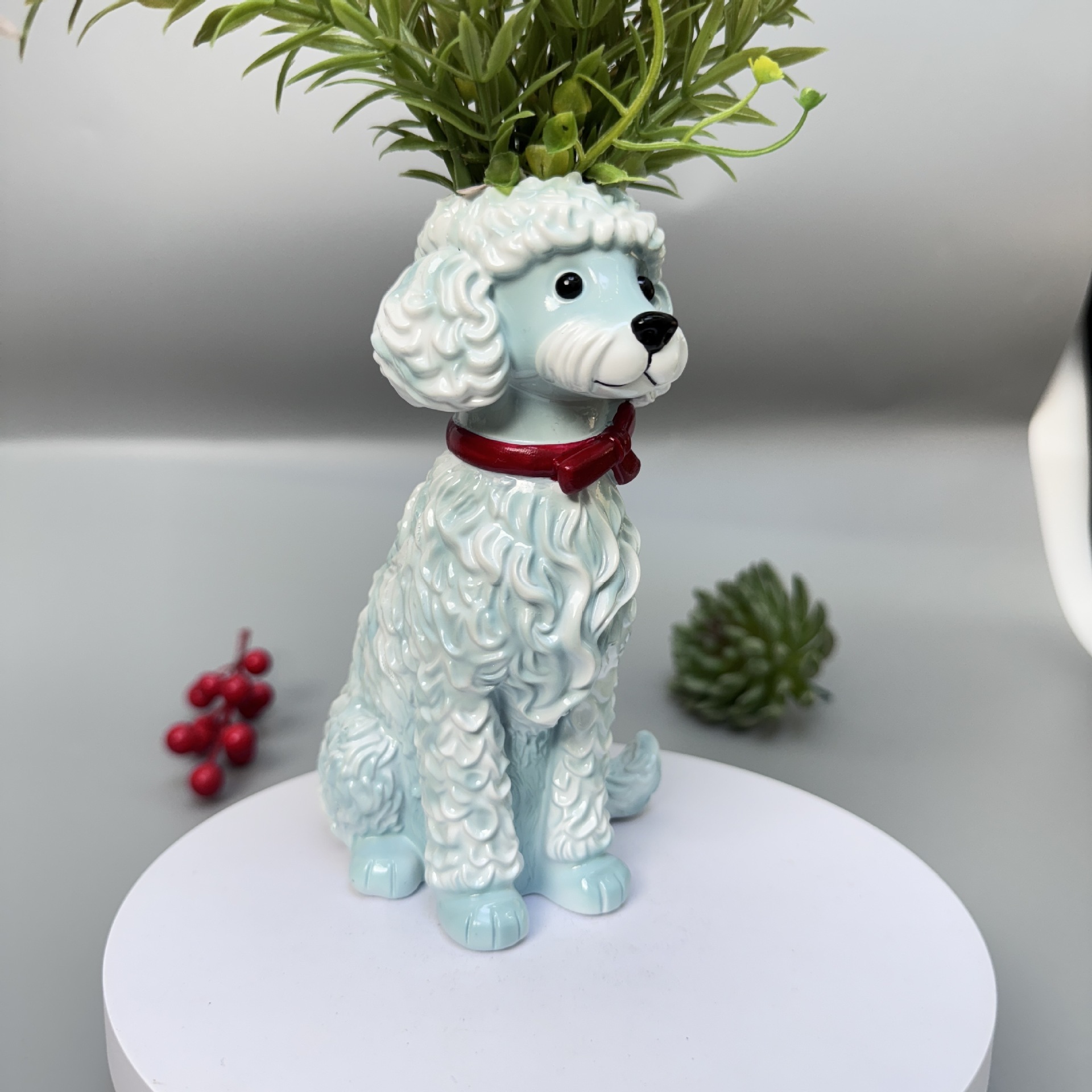 🐾 Blue Poodle Ceramic Vase - A Whimsical Home Accent for Dog Lovers