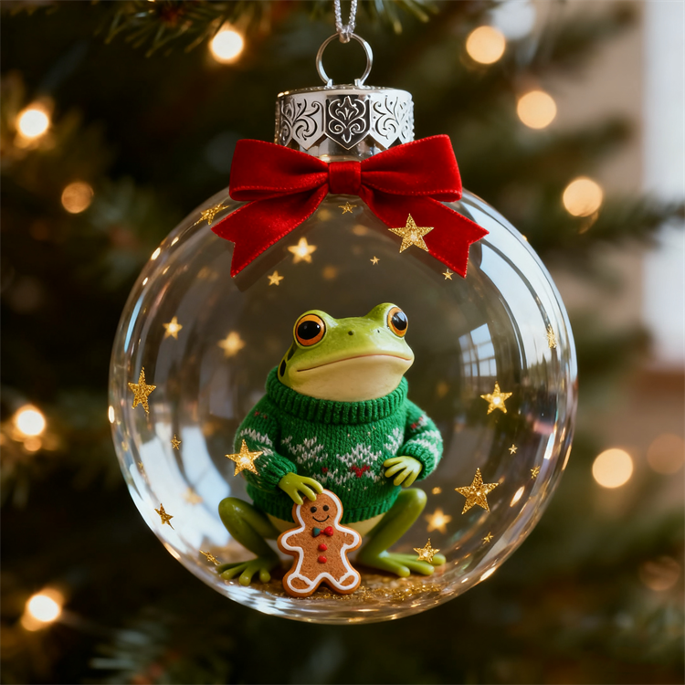 🐸🎄 Frog Christmas Ornament Set