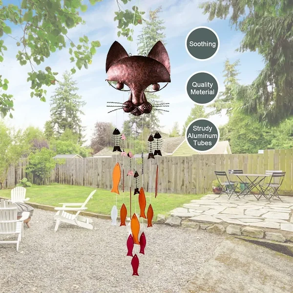 🔥School Season Hot Sale🎏Handcrafted Metal Cat&Fish Wind Chimes🎐