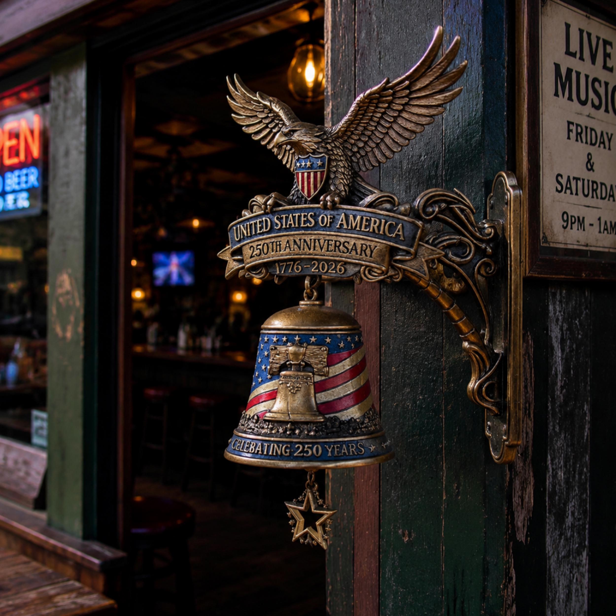 American Independence Day Wall Bell, Vintage Style Garden Ornament Gift USA 250th Anniversary Door Bell