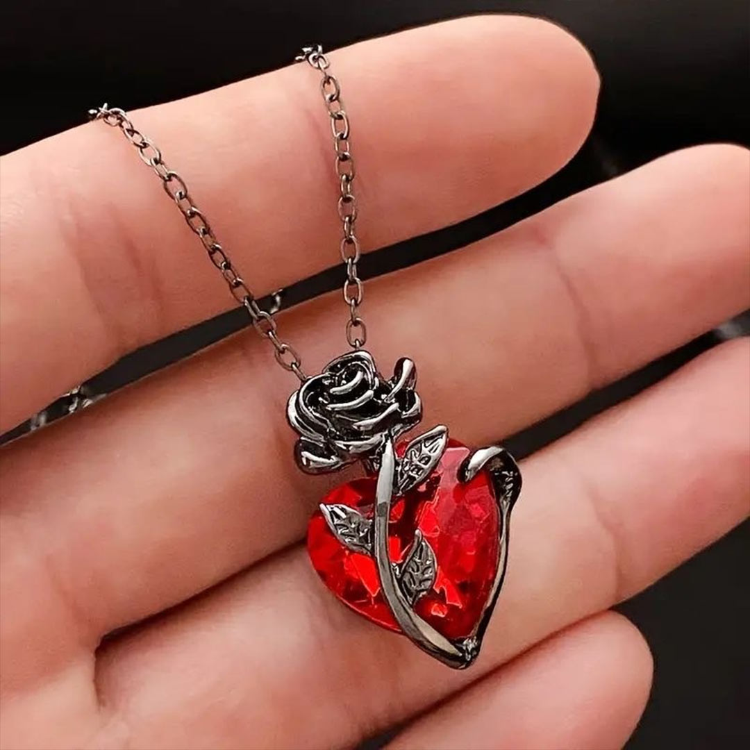 Strong As Fuck Black Rose Heart Necklace
