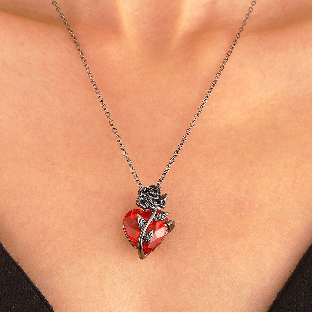 Strong As Fuck Black Rose Heart Necklace