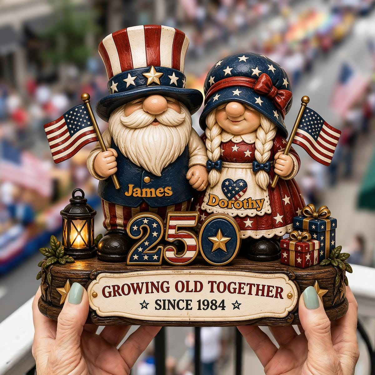 Custom 4th of July Gnome Couple Acrylic Plaque, 250th Anniversary Gift
