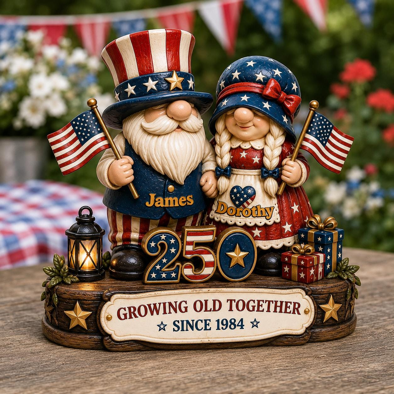 Custom 4th of July Gnome Couple Acrylic Plaque, 250th Anniversary Gift
