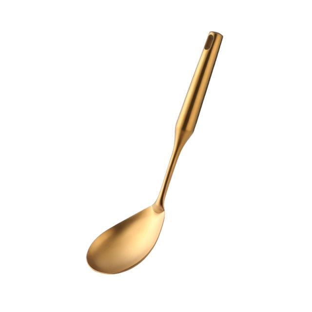 Stainless Steel Long Handle Kitchen Set Gold Cooking Utensils Set