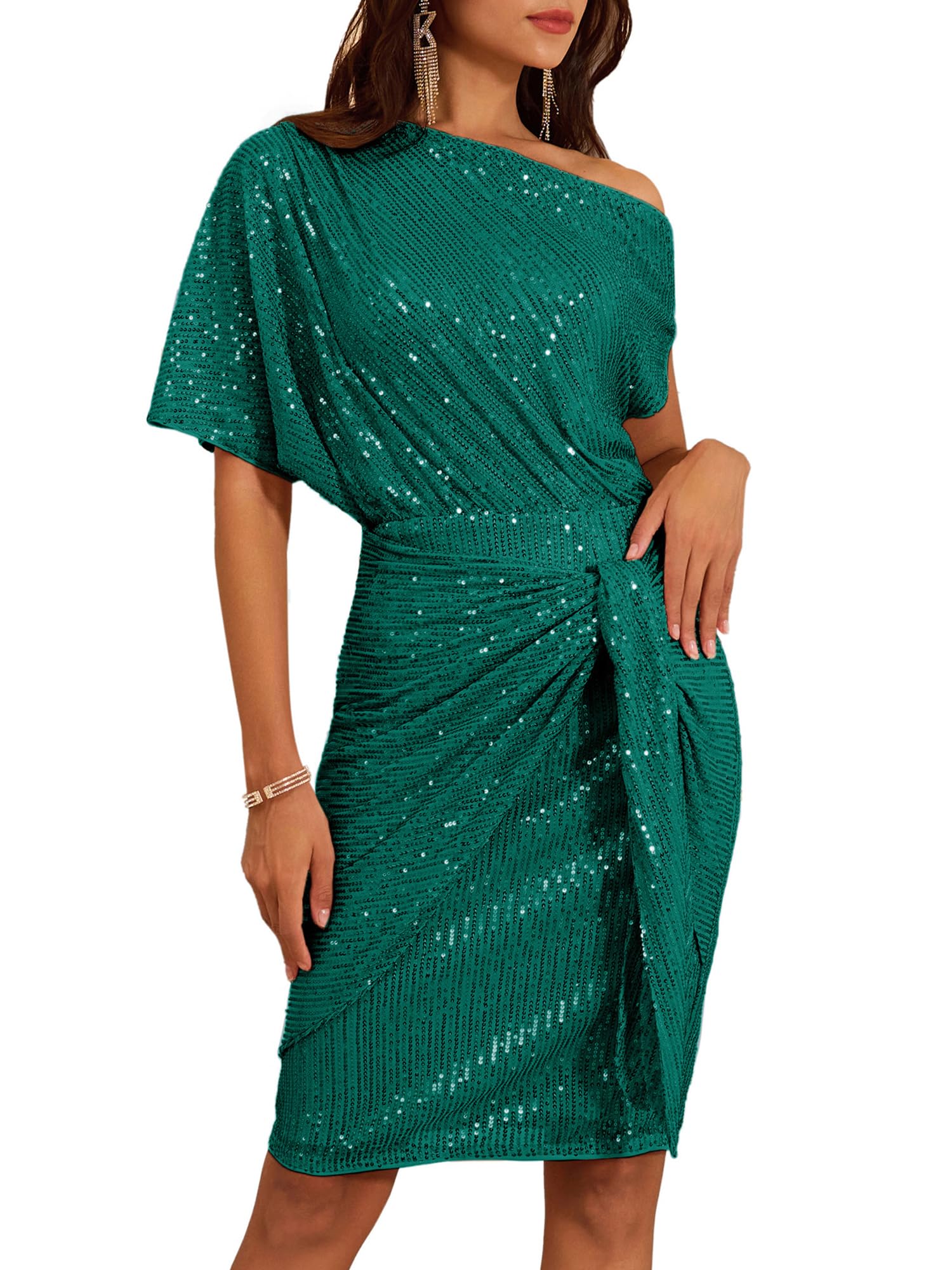 Women's One Shoulder Ruched Cocktail Bodycon Dress