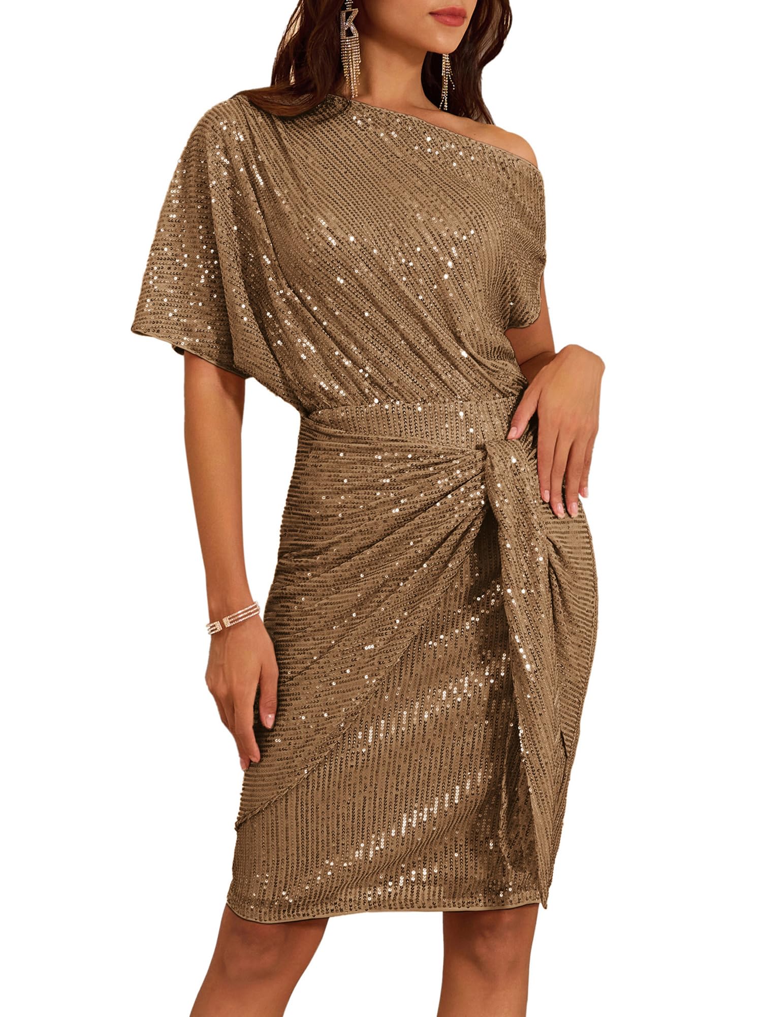 Women's One Shoulder Ruched Cocktail Bodycon Dress