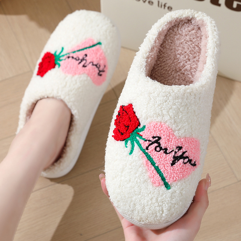 Valentine's Day Gifts💖Cute Fuzzy Love Heart Slippers, Slip-On House Shoes for Indoor