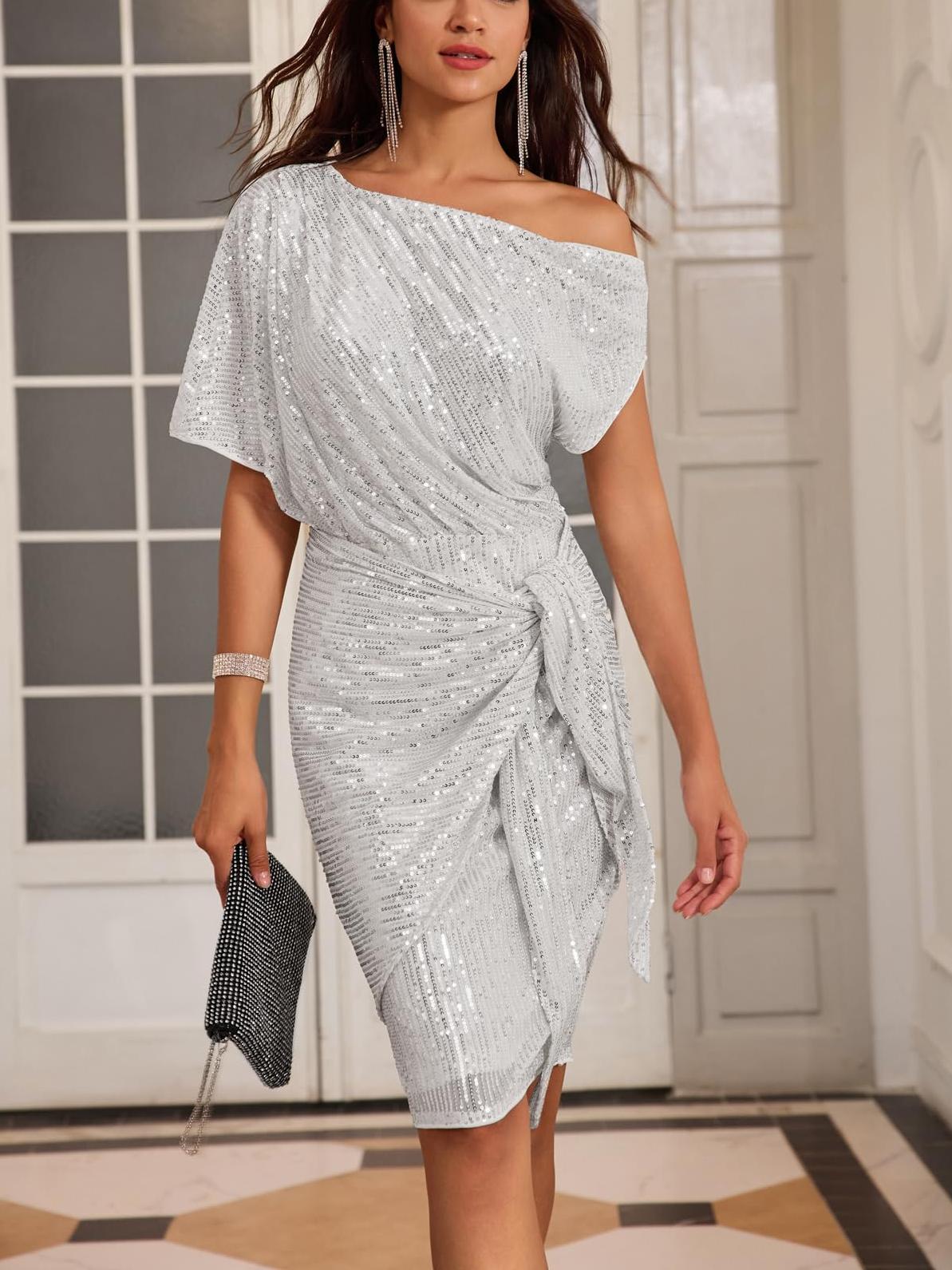 Women's One Shoulder Ruched Cocktail Bodycon Dress