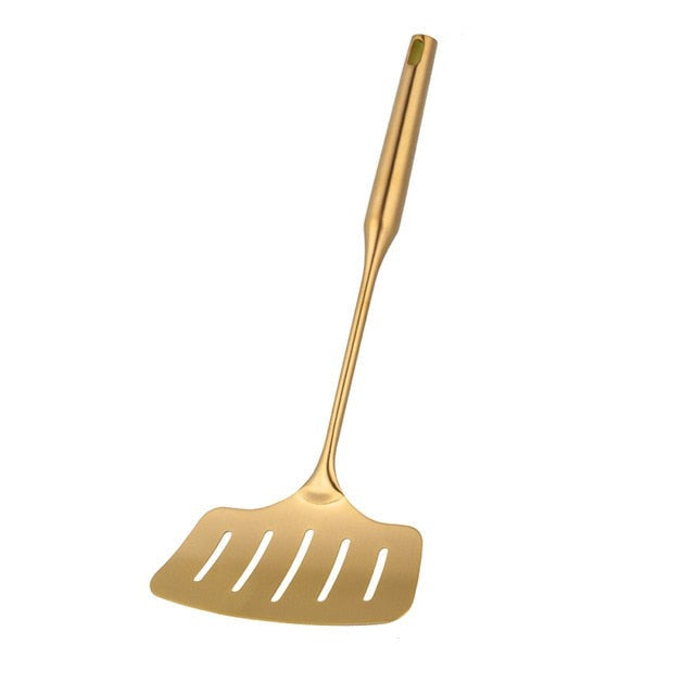 Stainless Steel Long Handle Kitchen Set Gold Cooking Utensils Set