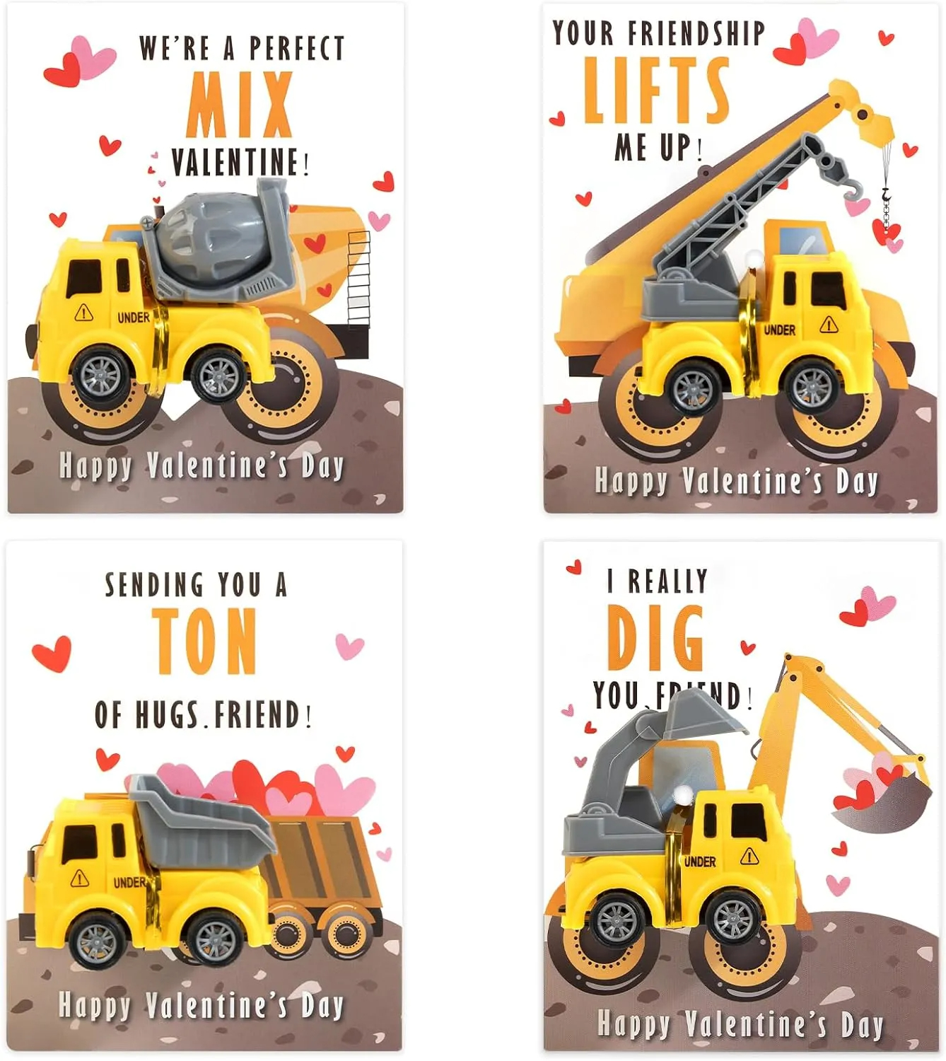🚗24 Valentines Cards With Construction Vehicles Toys