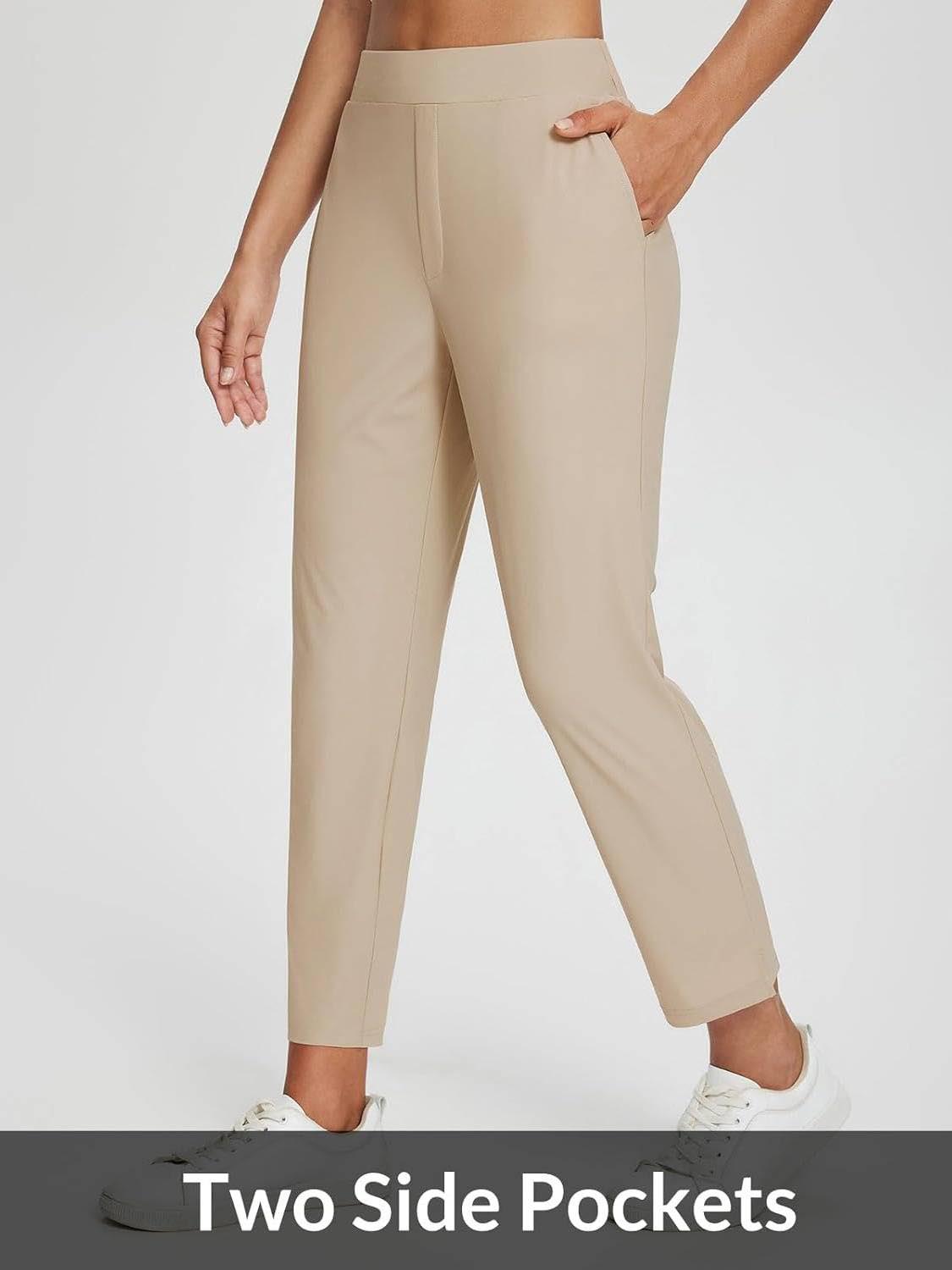 Womens Travel Pants Lightweight Anklle Dresss Pants With Zipper Pockets Summer UPF50