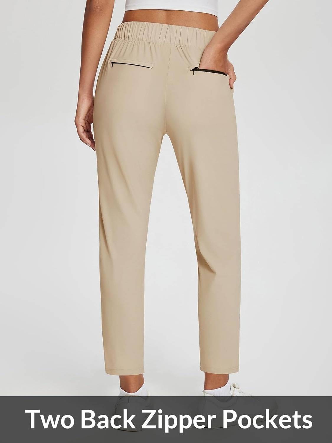 Womens Travel Pants Lightweight Anklle Dresss Pants With Zipper Pockets Summer UPF50