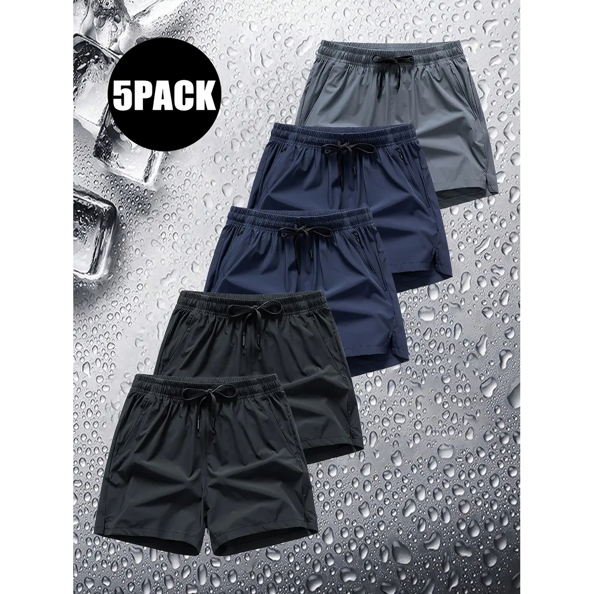 Men's 5-Pack Lightweight Quick-Dry Athleisure Sport Shorts with Zipper Pockets