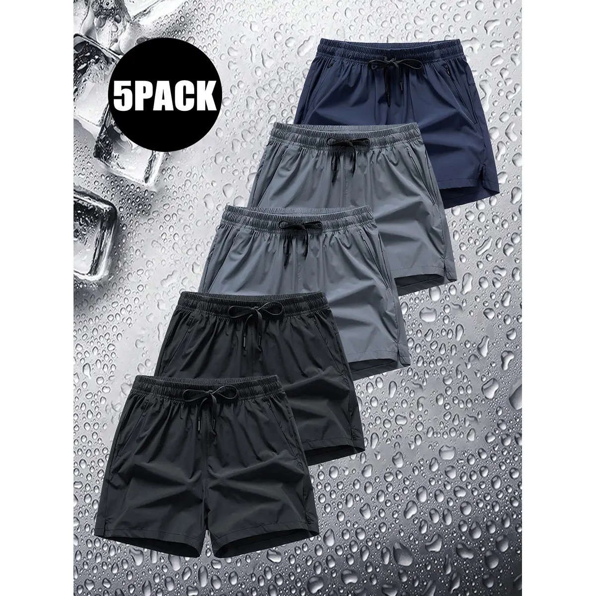 Men's 5-Pack Lightweight Quick-Dry Athleisure Sport Shorts with Zipper Pockets