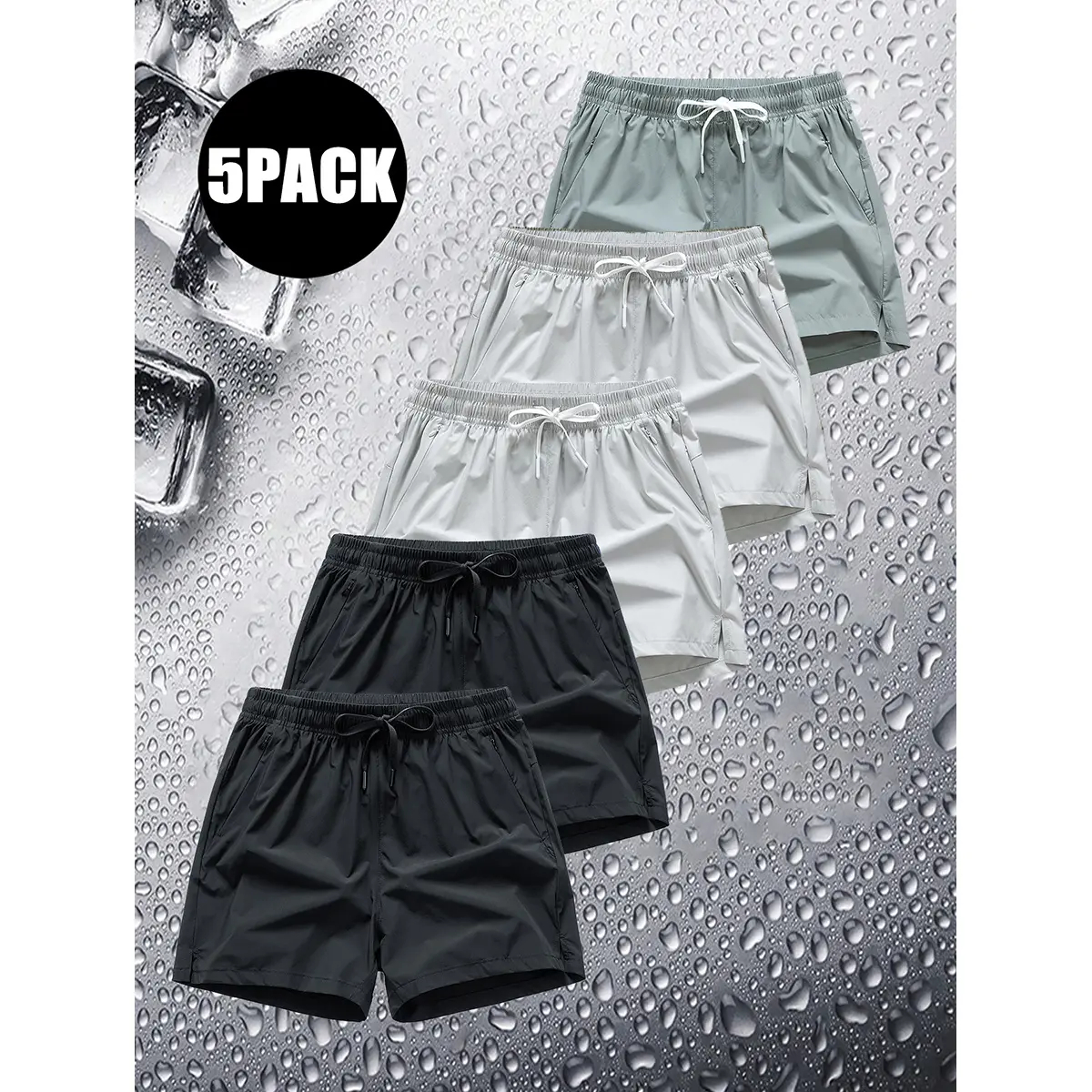 Men's 5-Pack Lightweight Quick-Dry Athleisure Sport Shorts with Zipper Pockets