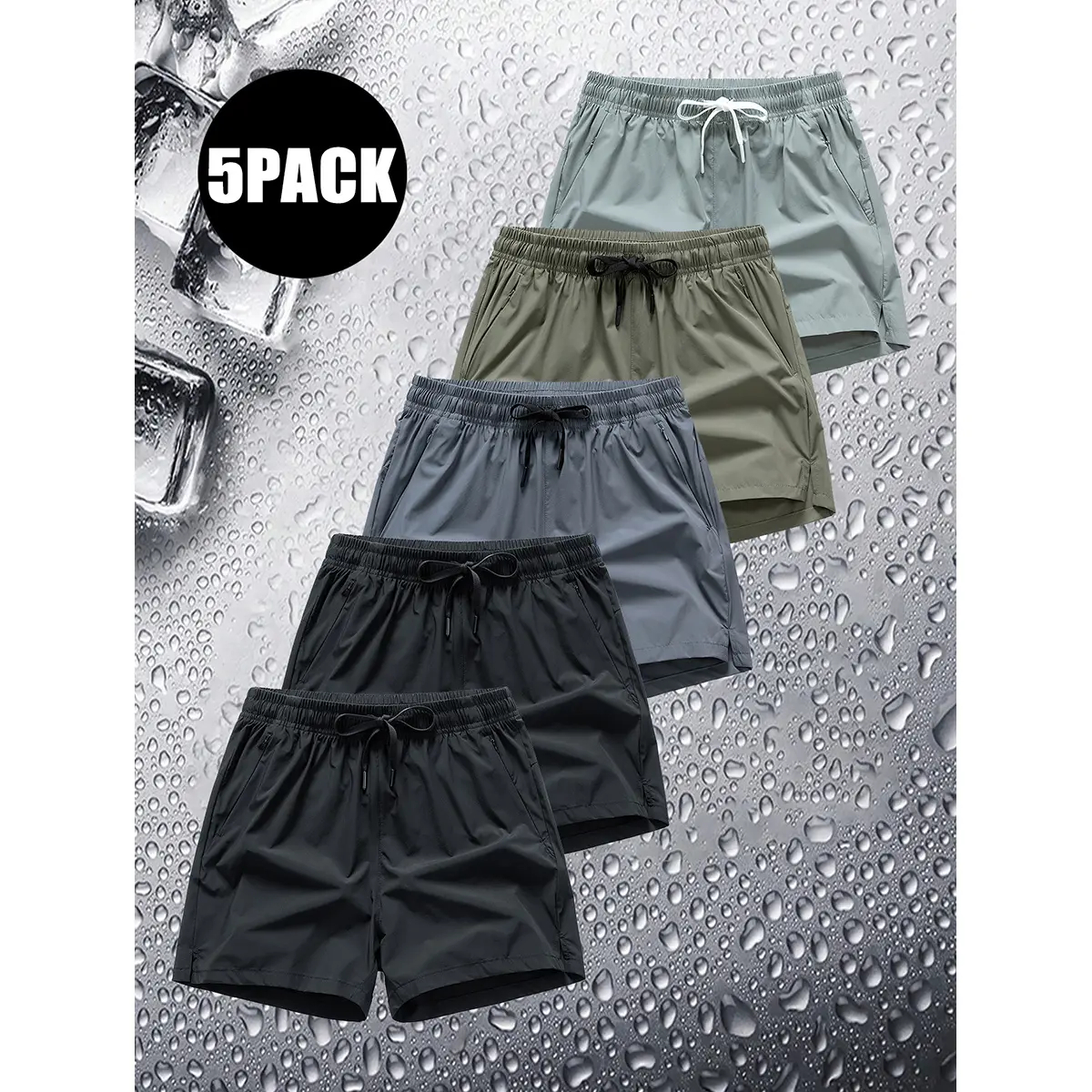 Men's 5-Pack Lightweight Quick-Dry Athleisure Sport Shorts with Zipper Pockets