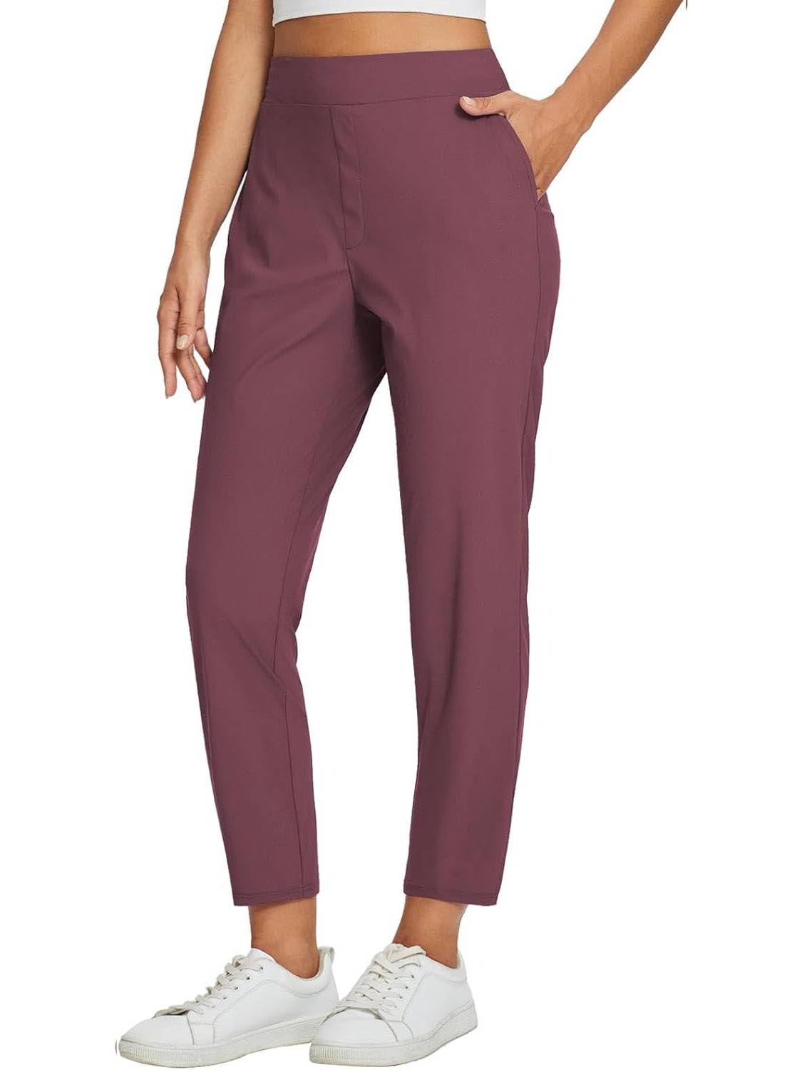 Womens Travel Pants Lightweight Anklle Dresss Pants With Zipper Pockets Summer UPF50