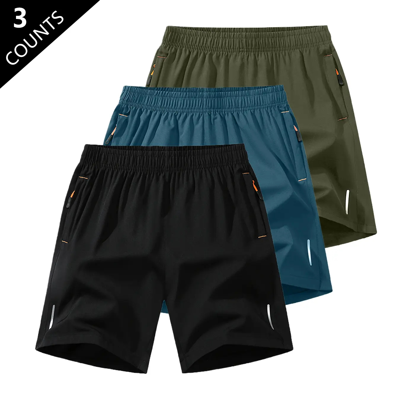 Men’s Breathable Solid-color Shorts with Zippered Pockets 