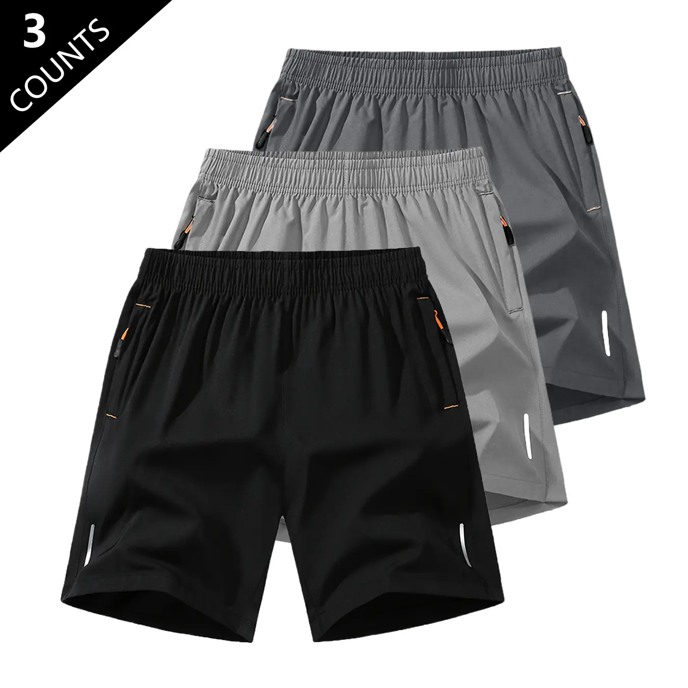 Men’s Breathable Solid-color Shorts with Zippered Pockets 