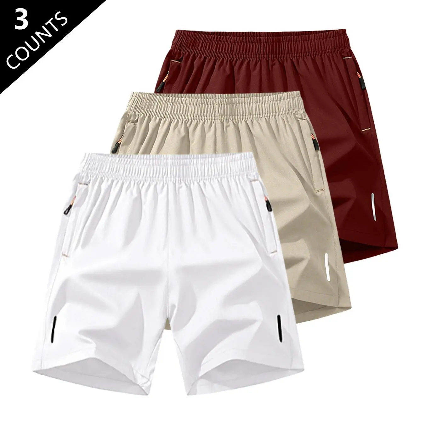 Men’s Breathable Solid-color Shorts with Zippered Pockets 