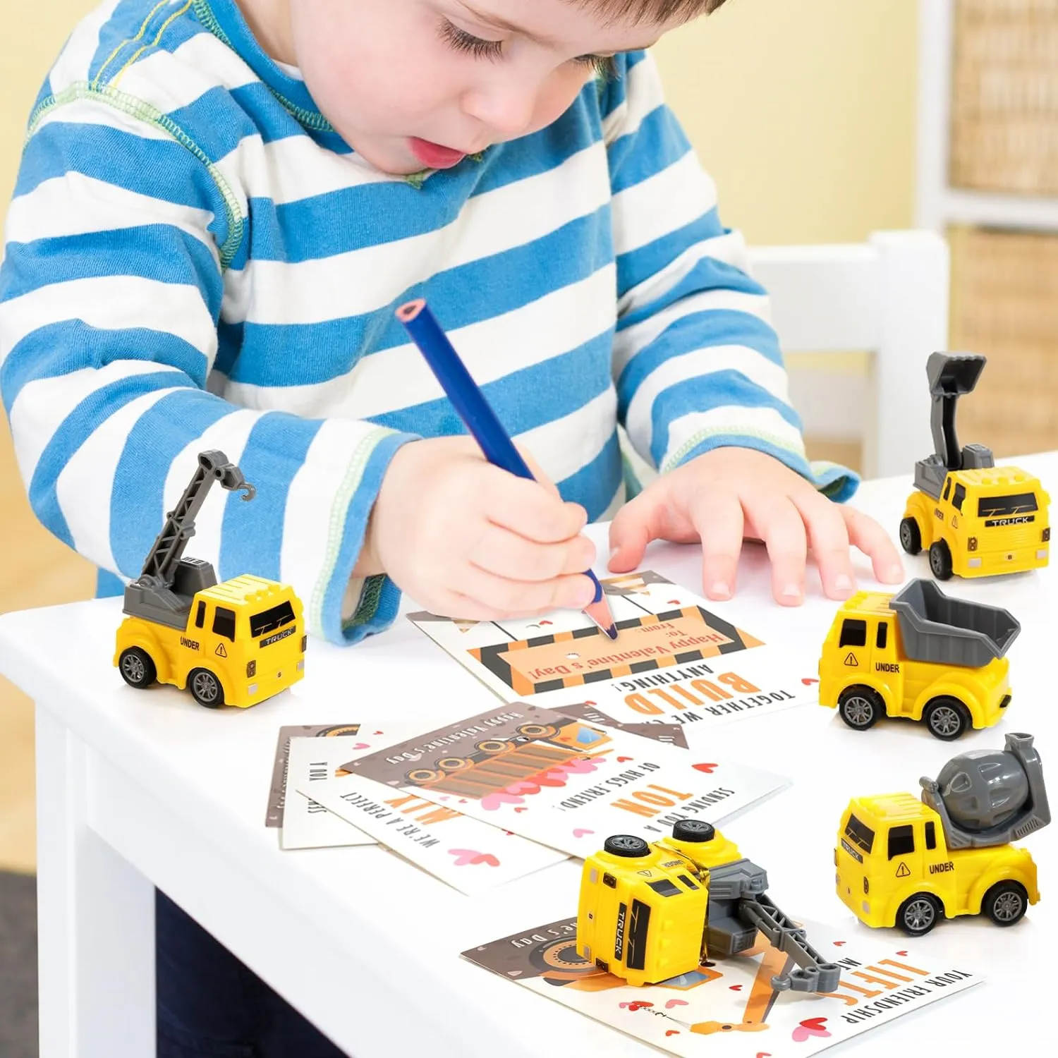 🚗24 Valentines Cards With Construction Vehicles Toys
