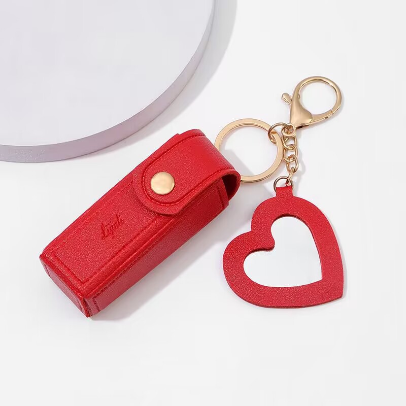 💖Soft Leather Portable Lipstick Case Holder Keychain💄